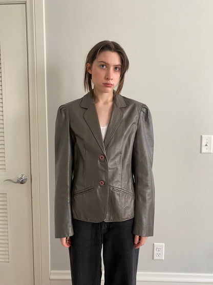 Grey Leather Jacket -S/M