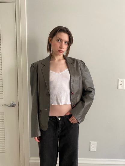 Grey Leather Jacket -S/M