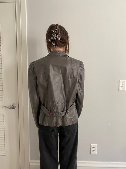Grey Leather Jacket -S/M