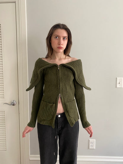 lambswool zip up sweater - XS