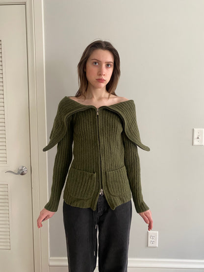 lambswool zip up sweater - XS