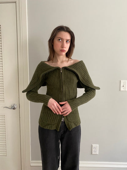 lambswool zip up sweater - XS