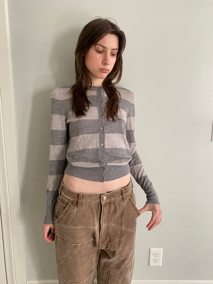 90s Grey Stripped Cardigan -XS/S
