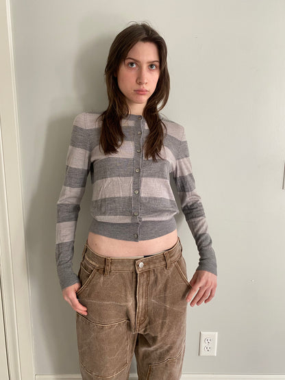 90s Grey Stripped Cardigan -XS/S