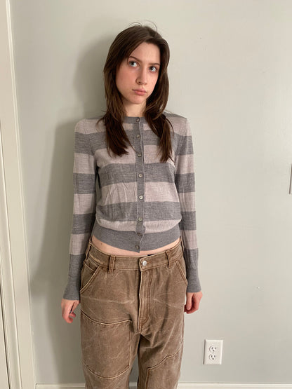 90s Grey Stripped Cardigan -XS/S