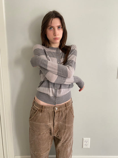 90s Grey Stripped Cardigan -XS/S