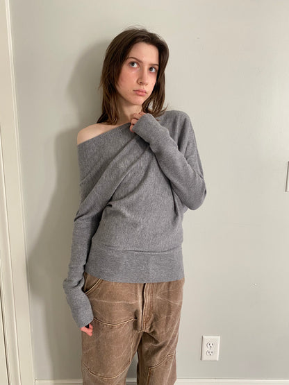 Grey Off The Shoulder Sweater -S