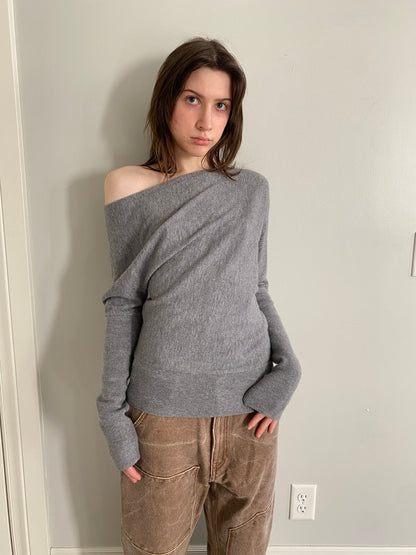 Grey Off The Shoulder Sweater -S