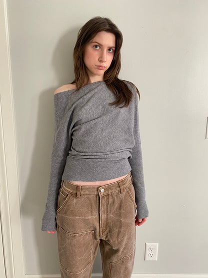 Grey Off The Shoulder Sweater -S